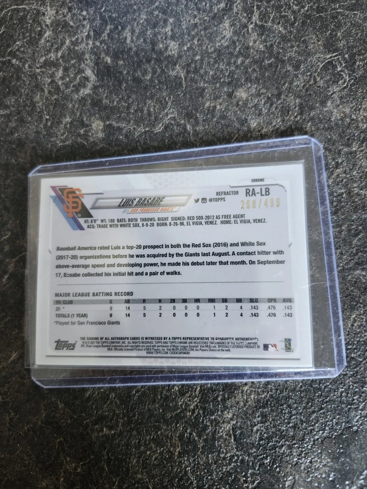 2021 Topps Chrome Rookie Auto 268/499 Luis Basabe Card# RA-LB - Image 2 of 2