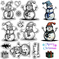 Transparente Stempel „Frohe Weihnachten“ Schneemann Schneeflocke UrlaubsgrußWort