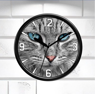 Blauäugige Katze Wanduhr Kätzchen Liebhaber Geschenk Unikat Wohndeko leise Sweep Option