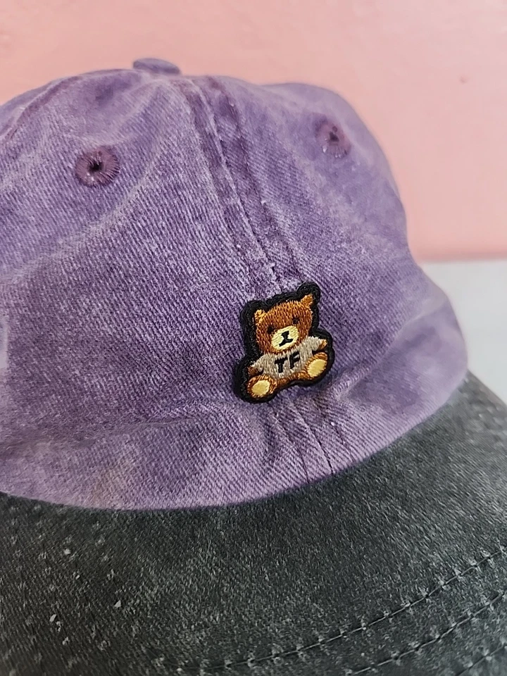 Sombrero de papá lavado púrpura fresco de peluche - Logo de oso de peluche bordado - Correa trasera Foto 2 de 4