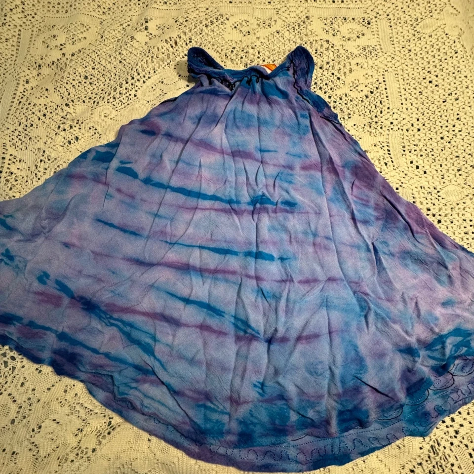 Vestido Raya & Sun Niños Niñas Tie Dye 6X Azul Púrpura Bordado Gasa Volantes Dobladillo Foto 4 de 4
