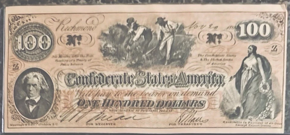 Lot of 6 Confederate States of America Bills $1, $5, $10, $20, $50, & $100 - Image 4 of 4