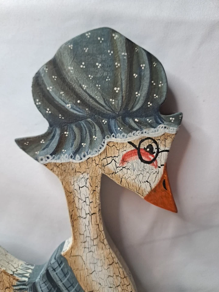 Lot Of 2 Vintage Folk Art Hand-Painted Wooden Mother Goose Shelf Sitter Pair Set - Image 3 of 4