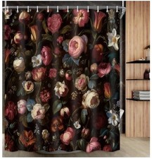 Black Boho Floral Shower Curtain C9