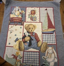 Vintage Daisy Kingdom Blue Jean Teddy Bear Quilt Wall Hang Blanket Sailboat