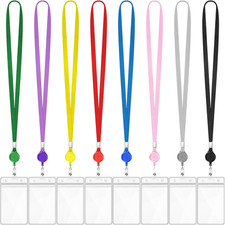 8 Pack Lanyard With Retractable Badge Reel ID Holder Clear Vertical Card Case