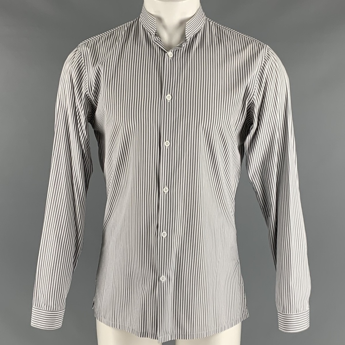 CHRISTIAN DIOR Size M Grey White Stripe Long Sleeve Shirt | eBay