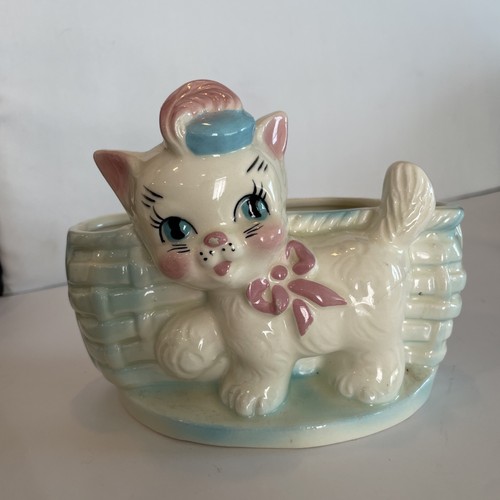 VINTAGE Katze Kätzchen Pflanzgefäß 50er Pastellfarben MCM Kitsch