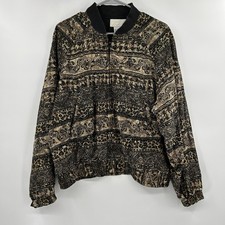 Vintage Cache Womens Silk Bomber Jacket Size M Boho Artsy Ecclectic Tribal