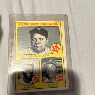 Topps 1973 All-Time Leaders Babe Ruth Hank Aaron Willie Mays #1 Card