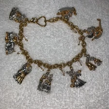 Disney Royal Couples Charm Bracelet Silver /Gold Tone Prince Princess
