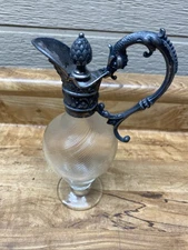 Vintage Crystal Glass Silver Plate Pitcher Liqueurs Wine Jug