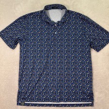 Turtleson Mens Large Golf Polo Shirt Blue Darts Geometric Print Short Sleeve EUC