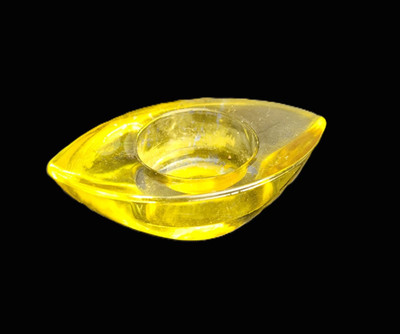 Teelichthalter Glas gelb Navetteform Kerzenhalter alt massiv schwer Blenko?