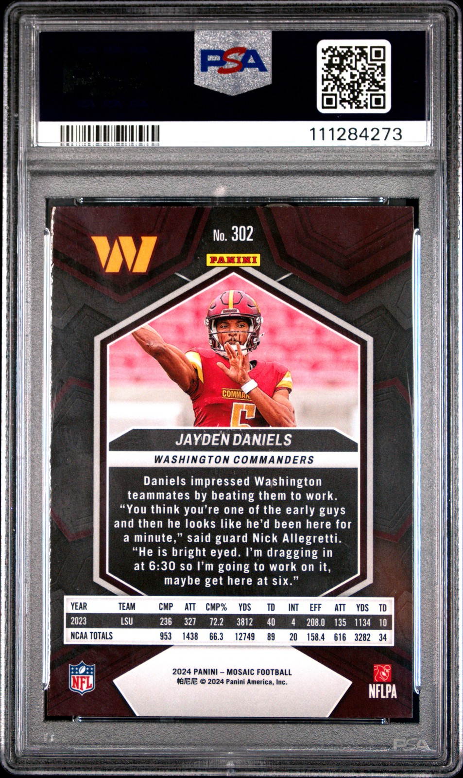 Jayden Daniels 2024 Panini Mosaic #302 PSA 10 Rookie RC view 2