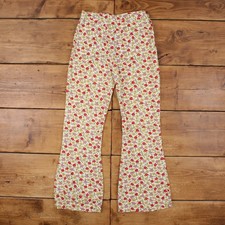Vintage Flared Trousers Pants 26x27 Womens 70s White Floral Side Zip Hippie Boho