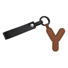 Initial Letter Keychain PU Leather Letter-Y Key Chains for Women Brown