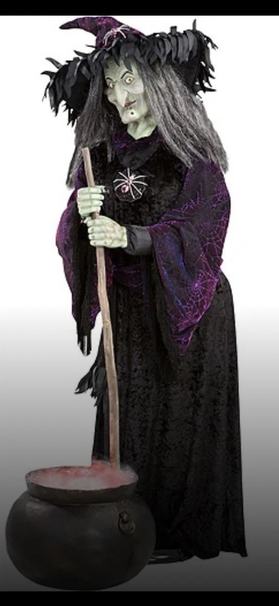 Gemmy Life-Size Animated Cauldron Witch Halloween Animatronic Decor