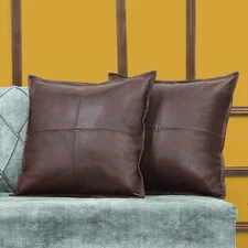 Brown Lambskin Leather Throw Pillow Cover Sofa Cushion Case Room Decor & Bedroom
