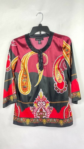 INC Women's Blouse Black Petite Size 4P Split-Neck Paisley Print Stretch $69. - Picture 7 of 10