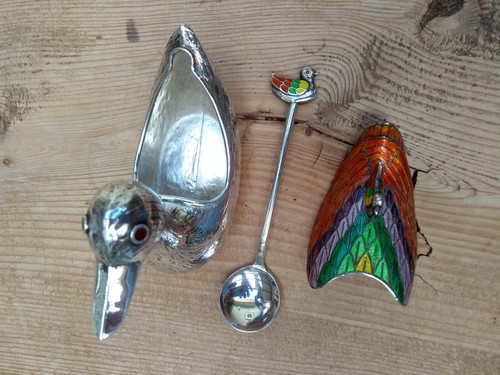 Cloisonne Emaille Enten Paar, zusätzliche Mini Enten, 99 Silber, Süd-Korea - Bild 12 von 24