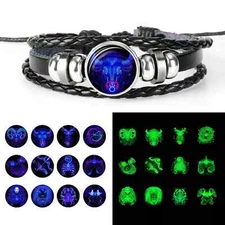 Constellation Bracelet Zodiac Wristband Quality Braided Leather Luminous Jewelry