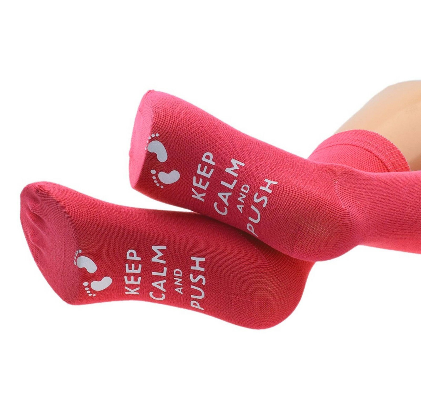 SAOLA Calze ROSSE Keep Calm & Push Sole Design Madre Mamma To Be UK Taglia 4 8 X6N799