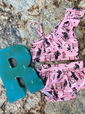 Retro Vintage Cowgirl Swimsuit, Pink Western Tankini