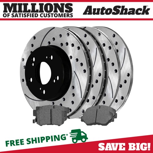 Front and Rear Drilled Brake Rotors Black & Pads for Honda Civic Acura