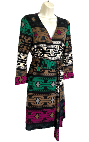 Diane Von Furstenberg Vintage Silk Wrap Dress Women's 10 Geometric Multi NEW - Bild 2 von 11