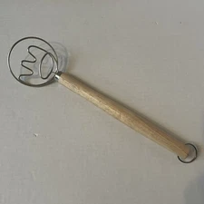 LARGE Danish Dough Whisk 13" Stainless Steel Flow-Through Wood Ergonomic Handle