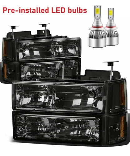 FLEETWOOD DISCOVERY 1999 2000 BLACK LED HEADLIGHTS HEAD LAMPS LIGHTS SIGNAL 8PC