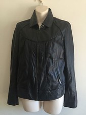 Helium Genuine Leather Black Bomber Jacket Size 8