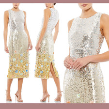 NWT $498 Mac Duggal [ 12 ] 3D Floral Embellished Sequin Ombre Midi Dress #G1608