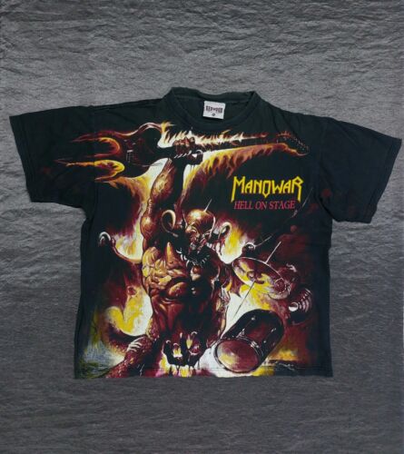 Vintage Herren T-Shirt 1998 Manowar Hell On Stage All Over Druck RA - Bild 1 von 8