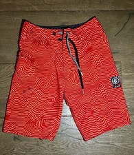 Boy s Volcom Swimming Trunks Magnetic Stone Board Surf Shorts Red/Orange Sz 24