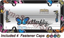 Butterfly License Plate Frame Car Auto Truck Chrome Color Tag Holder Screw Cap