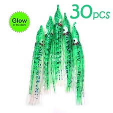30pcs Fish WOW! 5" Squid Skirt Glow seaweed green Octopus Hoochies Crinkle lure