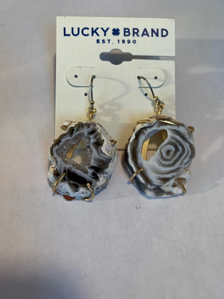 $45  Lucky Brand gold  white agate  drop  2"  earrings X9 - Image 2 of 4