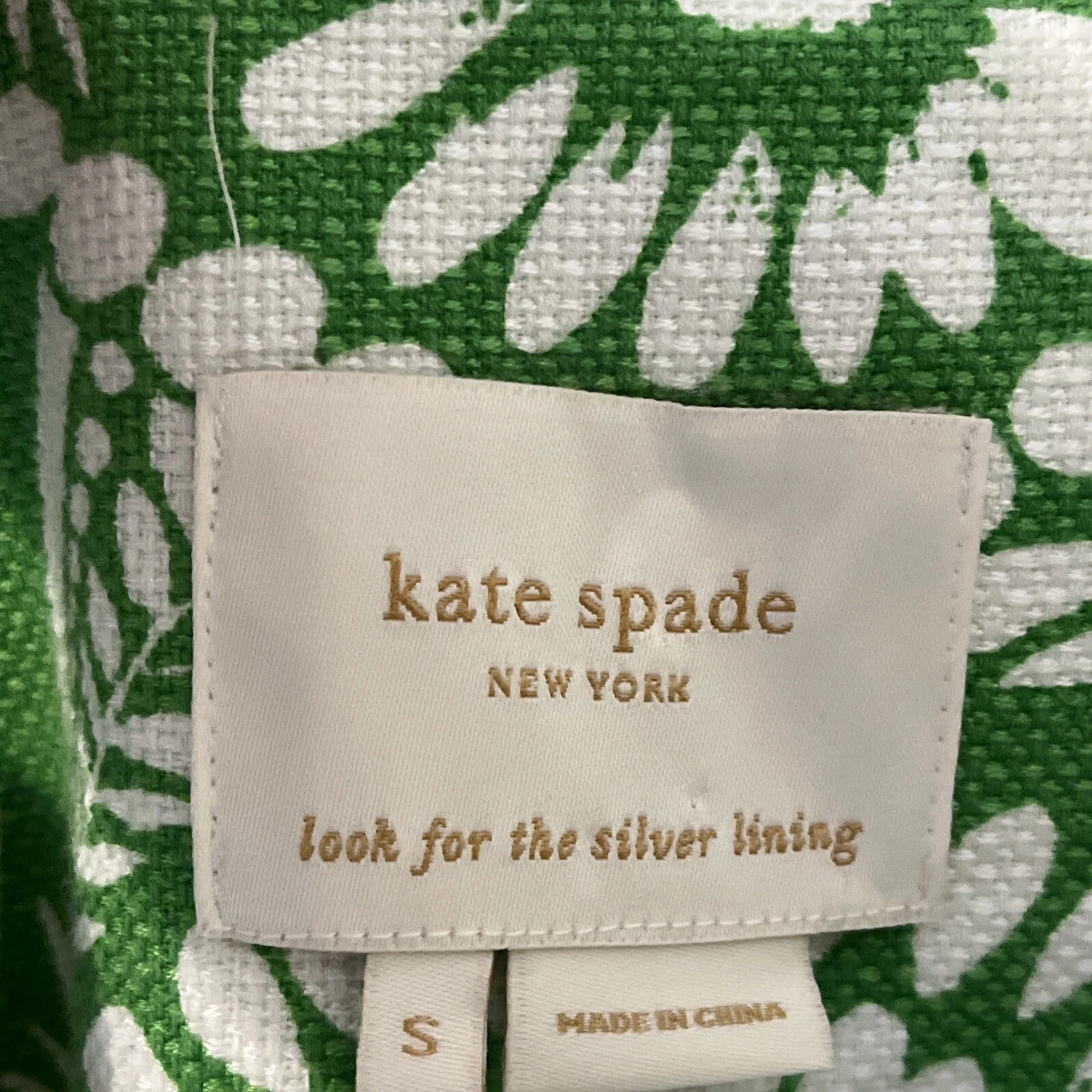 Abito tubino botanico verde e bianco KATE SPADE collo arricciato senza maniche taglia S