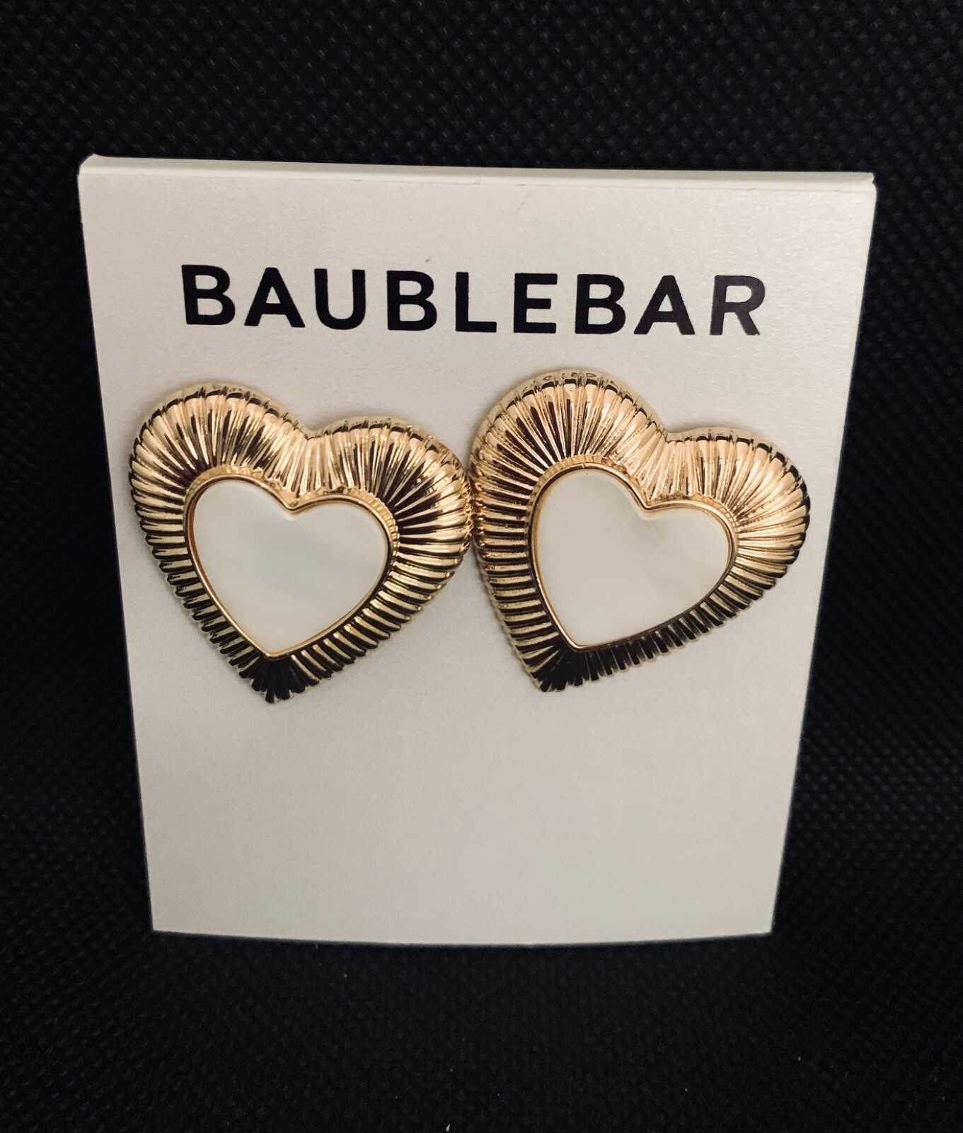BAUBLEBAR LIZA SHELL IVORY HEART GOLD-TONE LARGE STUD EARRINGS 1.25