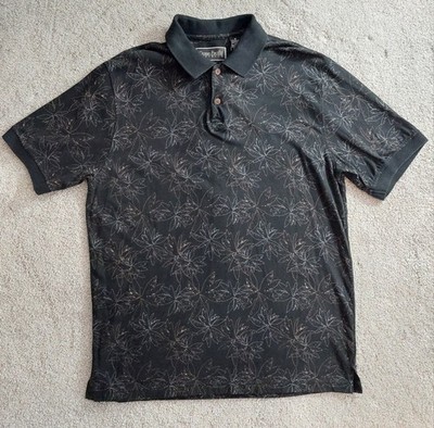 Ocean Pacific OP Polo Shirt Mens M Black Leaf Print Cotton Tencel Golf Casual