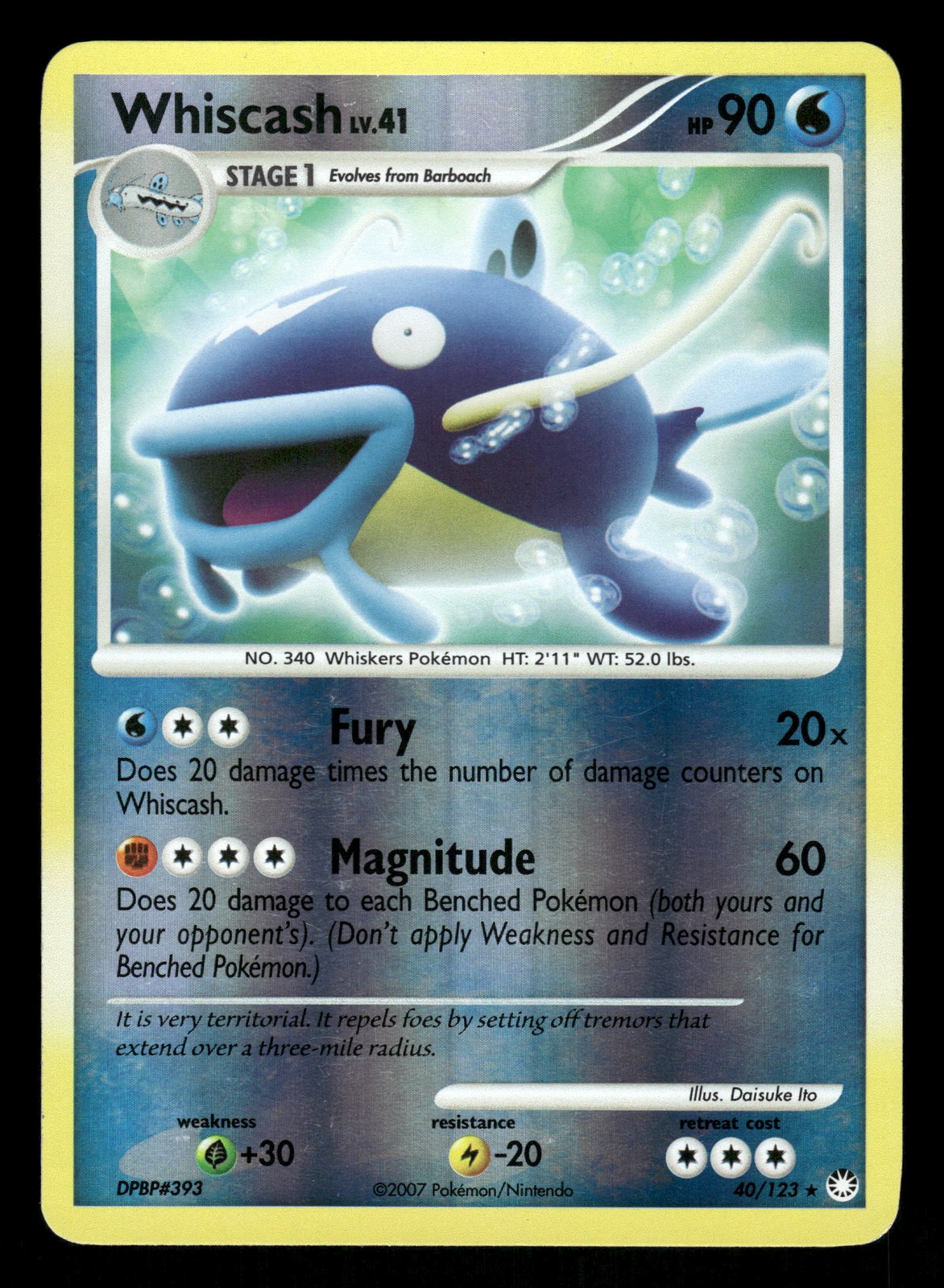 Pokemon Whiscash Rare Mysterious Treasures 40/123 MP Reverse Holo