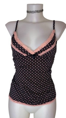 Y2k 90s Womens Brown Lace Babydoll Whimsigoth Grunge Coquette Cami Tank Top L