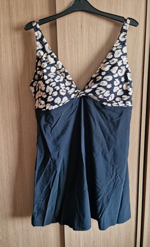 REDUCED ....Size 14 Animal Print & Black Twist Front Swimdress . By Beyou . New