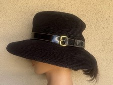Eric Javits Hat Gold Buckle Embossed Leather Foldable One Size