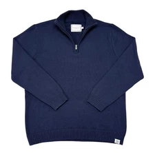Long Wharf Supply Co Sweater Mens Size Large Navy Blue 1/4 Zip Pullover Knit