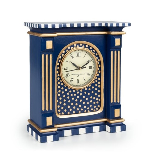 New Mackenzie-Childs blue Royal Check hand painted Mantel working Clock NIB - Picture 2 of 2