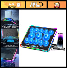 Ultra Quiet Gaming Laptop Cooler - 13 Fans, RGB Lighting, 9 Heights, USB Ports,