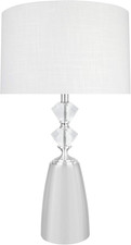 Transitional 31" Metal  Crystal Table Lamp with Beige Drum Shade, Satin Nickel